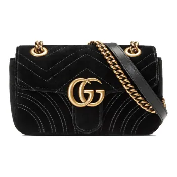 GUCCI GG Marmont Velvet Matelasse Mini Black