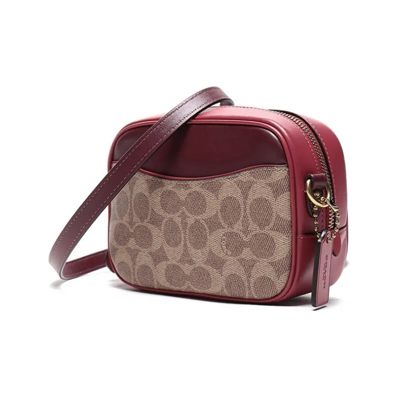 COACH Camera Coated Canvas With Leather Crossbody Bag Shoulder Bag Women's Red Apple Brown Multicolor-1