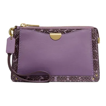 COACH Dreamer Snake Skin Pattern Leather Clutch Wrist Bag Pochette Handbag Regular Women's Mixed Lavender Purple