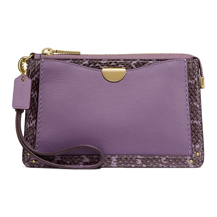 COACH Dreamer Snake Skin Pattern Leather Clutch Wrist Bag Pochette Handbag Regular Women's Mixed Lavender Purple-0