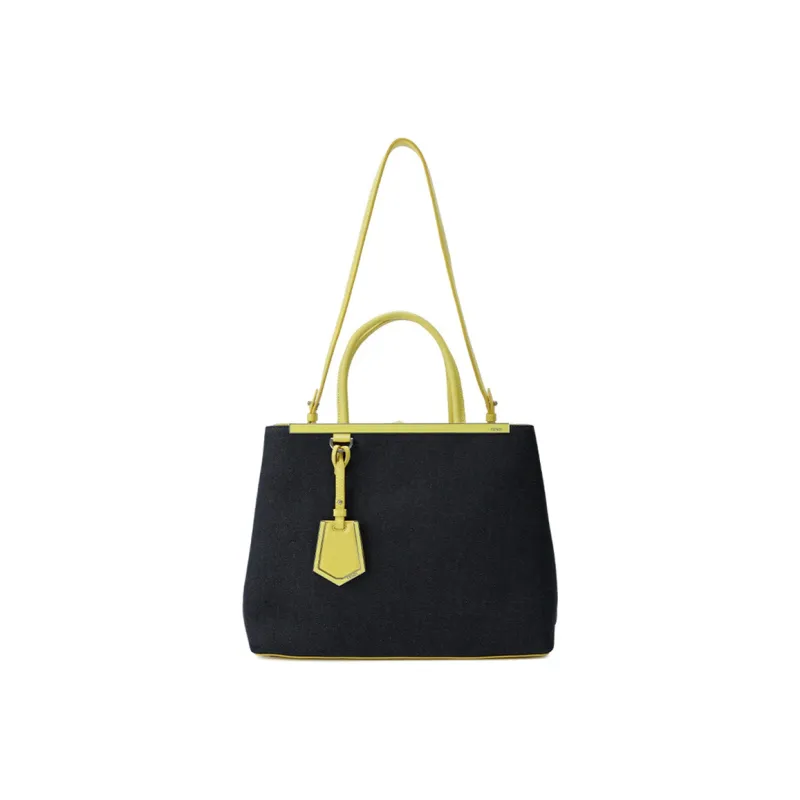 FENDI Canvas Tote Bag Shopping Bag Shoulder Bag Crossbody Bag Handbag Medium Size Women's Black/Yellow-2