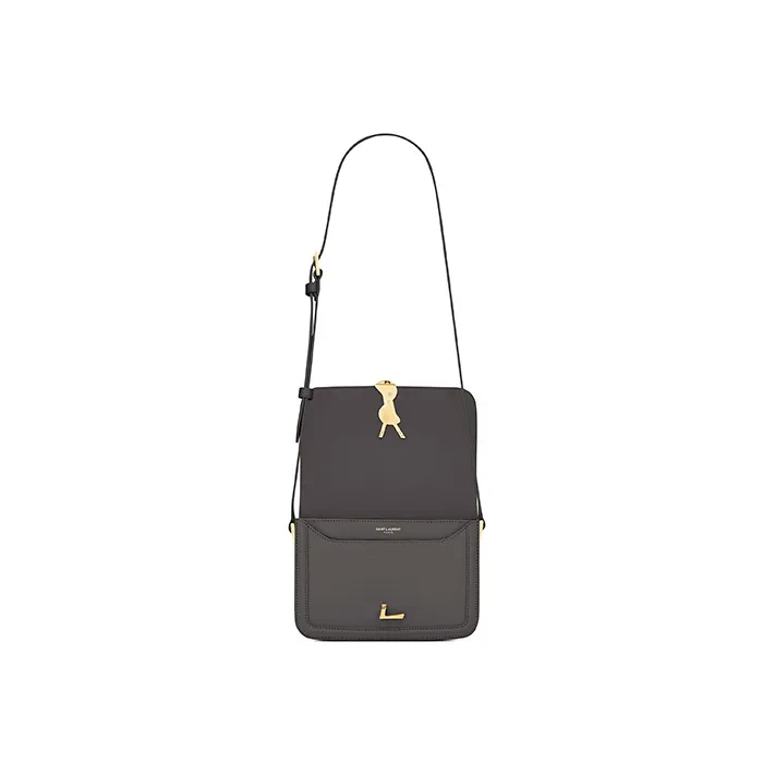 SAINT LAURENT SOLFERINO Leather Tofu Bag Shoulder Bag Crossbody Bag Women's Gray White-5