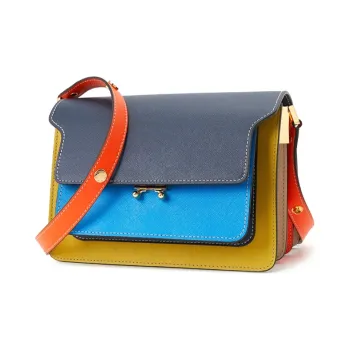 MARNI Trunk Cow Leather Trunk Bag, Shoulder Bag Medium Size Women's Dark Blue