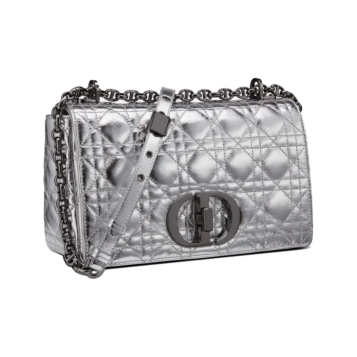DIOR Caro Cow Leather Shoulder Bag, Crossbody Bag Medium Size Silver-1