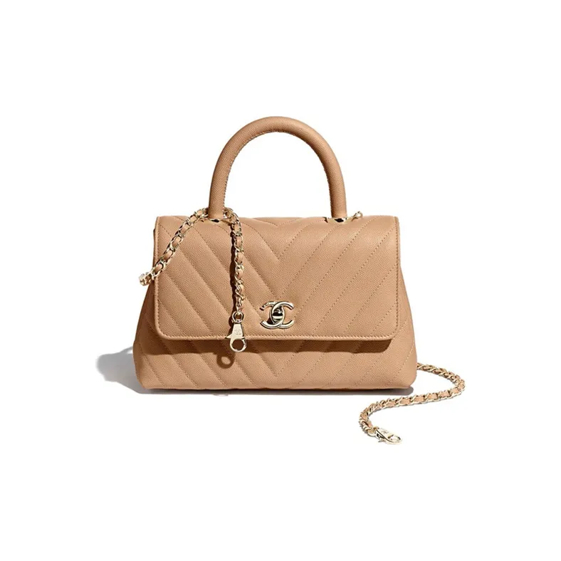CHANEL Coco Handle Calfskin Metal Finish One Shoulder Handbag Trumpets Women's Beige-1