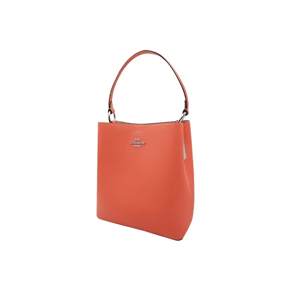COACH Town Grain Leather Bucket Bag, One Shoulder Handbag Medium Size Women's Orange Pink-1