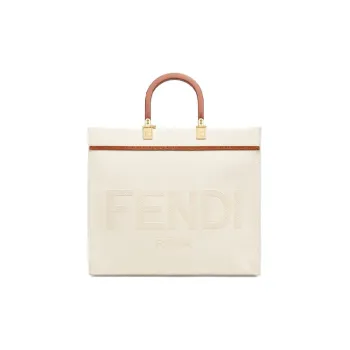 FENDI Sunshine Canvas Tote Shoulder Bag, Crossbody Bag, Handbag Medium Size Women's White