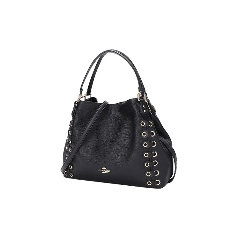 COACH Edie Cow Leather Shoulder Bag, Crossbody Bag, Handbag Large Size Women's Black-1