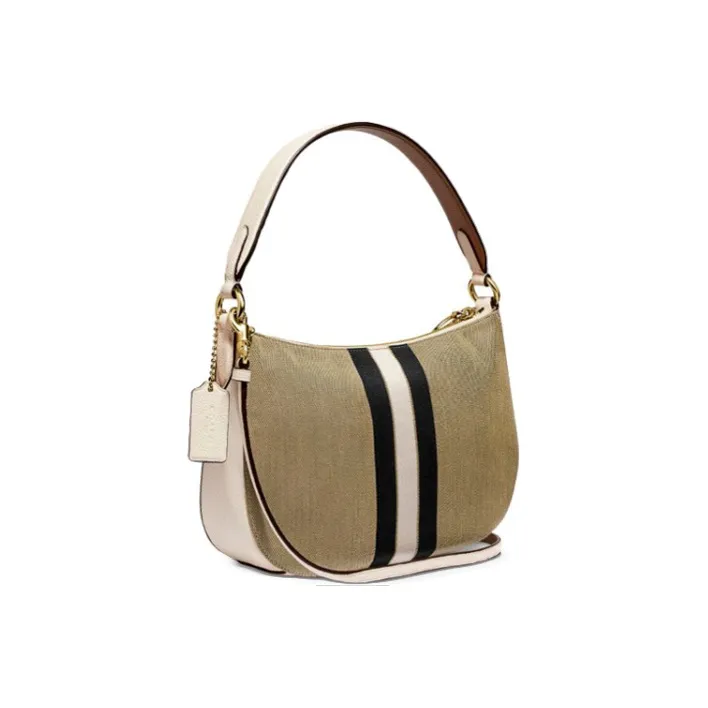 COACH Sutton Cow Leather Crossbody Bag Shoulder Bag Large Size Women's Linen Khaki-1