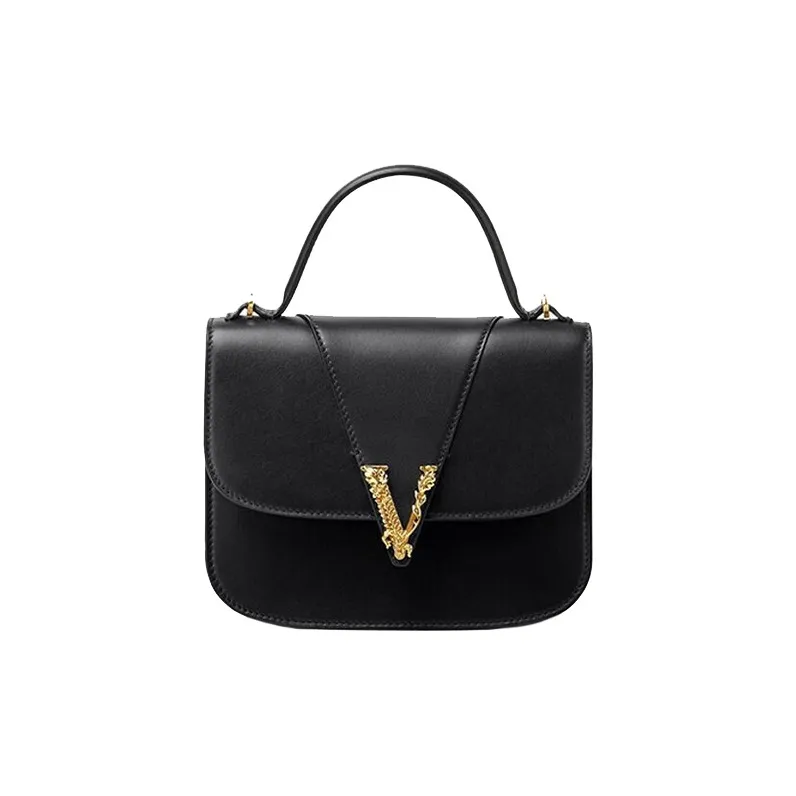 FANSIZHE VERSACE Cow Leather Crossbody One Shoulder Handbags Small Size Women's Black-0