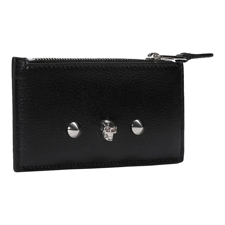 Alexander McQueen Cow Leather Card Holder, Wallet Women's Black-3