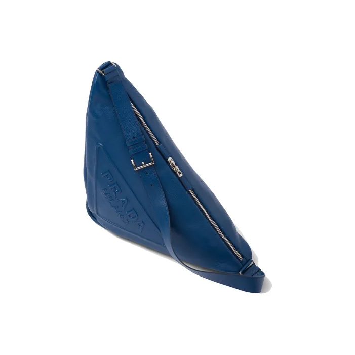 PRADA Triangle Leather Bonded Recycled Nylon Triangle Bag Shoulder Bag Crossbody Bag Men's Dark Purple Blue-1