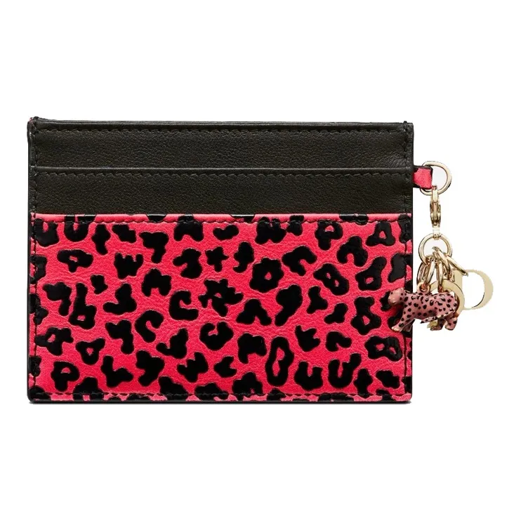 DIOR Lady Dior Cow Leather Card Holder Women's Peach Red-1