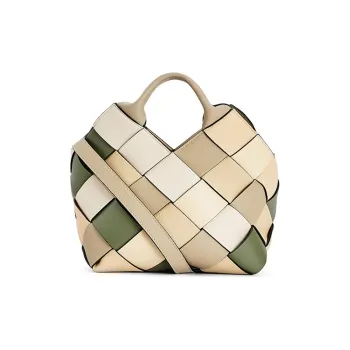 LOEWE Basket Grained Cow Leather Handbag Shoulder Bag Crossbody Bag Small Size Women's Green/Light Brown