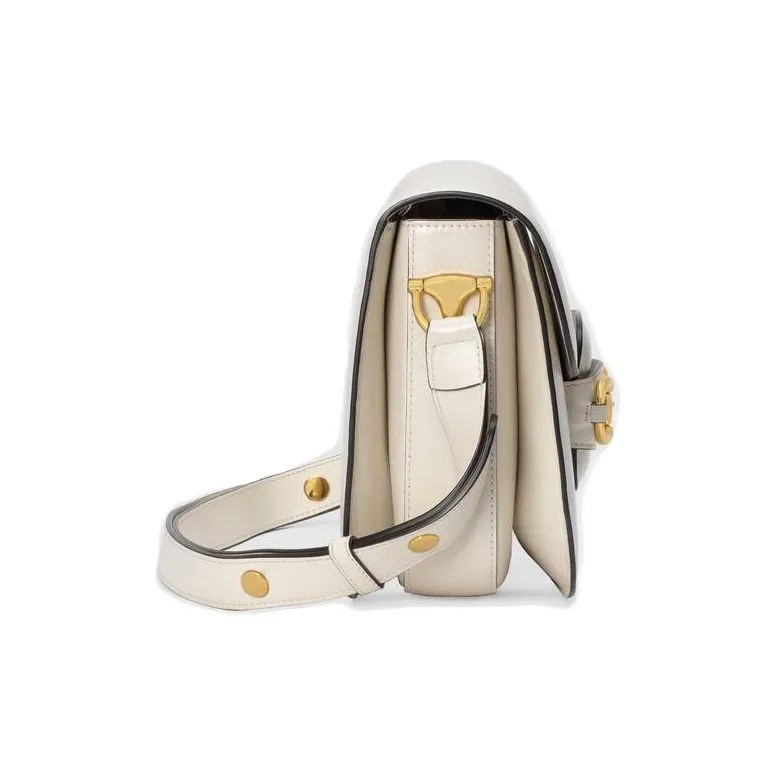 GUCCI Leather Saddle Bag, Crossbody Bag, Shoulder Bag Women's White-2