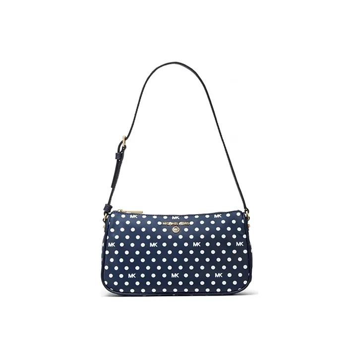 MICHAEL KORS Jet Set Leather Handbag, Shoulder Bag Women's Marine Blue With White Dot-0