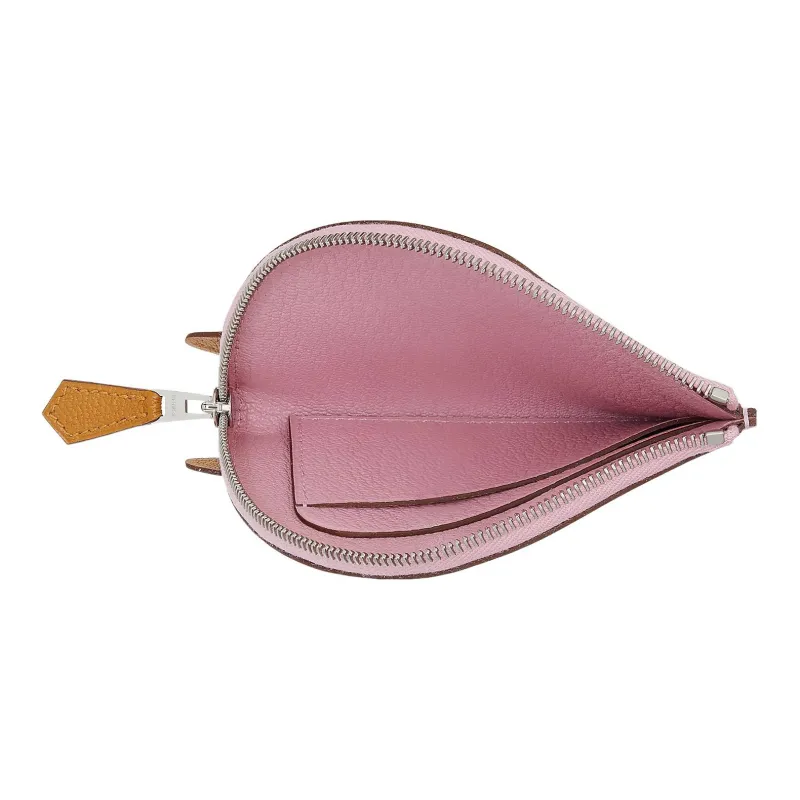 HERMES Mysore Goat Skin Coin Purse Women's Forest Purple/Caramel-1