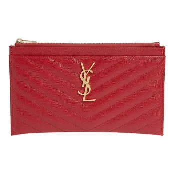 SAINT LAURENT Cow Leather Wallet Clutch Women's Red
