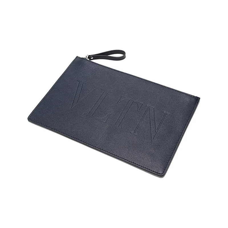 Valentino Cow Leather Clutch Men's Marine Blue-3