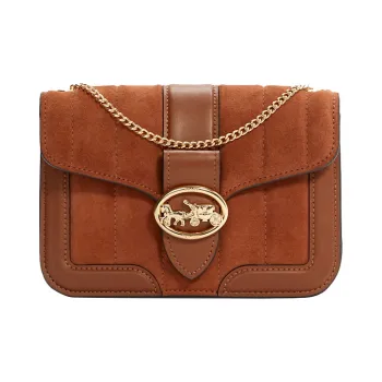 COACH Georgie Suede Bonded Leather Bacchus Bag Shoulder Bag Crossbody Bag Small Size Women's Caramel Brown