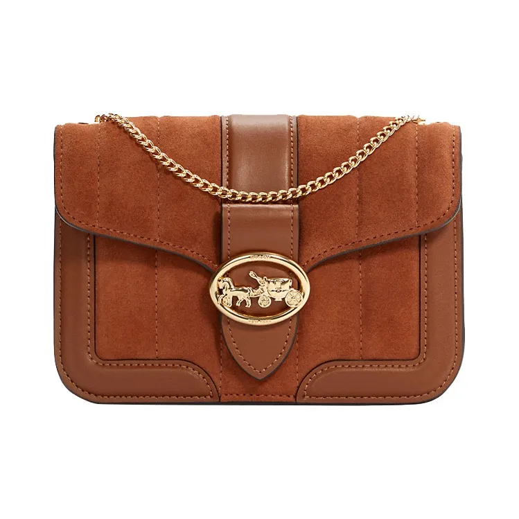 COACH Georgie Suede Bonded Leather Bacchus Bag Shoulder Bag Crossbody Bag Small Size Women's Caramel Brown-0