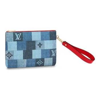 LOUIS VUITTON City Pouch Denim Monogram Check Blue/Red