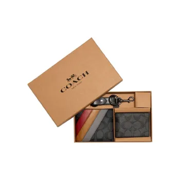 COACH 3 IN 1 Wallet Cow Leather Short Wallets Regular Men's Black Gray