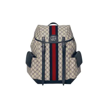 GUCCI Ophidia Canvas With Leather Backpack Medium Size Men's Beige/Blue