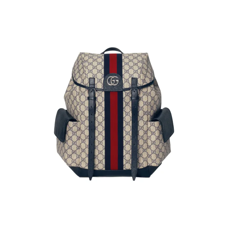 GUCCI Ophidia Canvas With Leather Backpack Medium Size Men's Beige/Blue-0