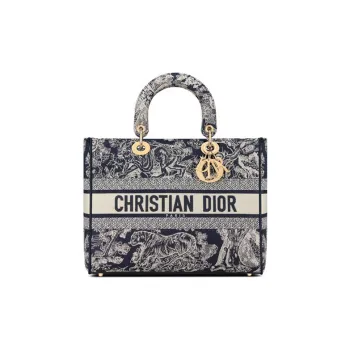 DIOR Lady Dior Embroidery Dior Bag Shoulder Bag Crossbody Bag Handbag Large Size Women's Blue