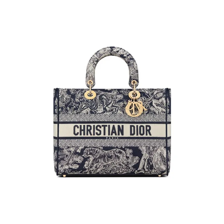 DIOR Lady Dior Embroidery Dior Bag Shoulder Bag Crossbody Bag Handbag Large Size Women's Blue-0