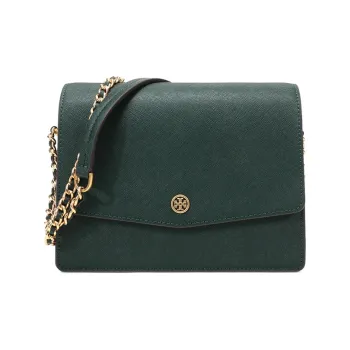 TORY BURCH Robinson Leather Portable Crossbody Bag Shoulder Bag Women's Dark Green