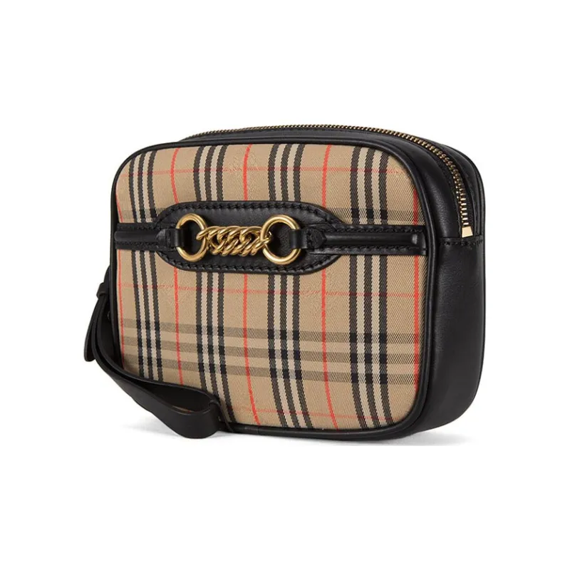Burberry Bum Bag 1983 Check Link With Leather Trim Black-1