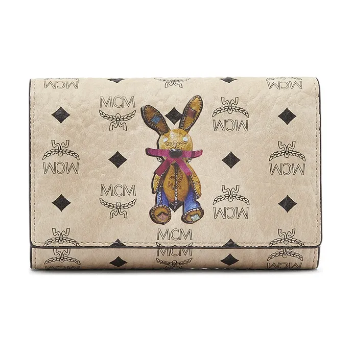 MCM Visetos Leather With Artificial Leather Wallet Coin Purse Tubas Women's Beige-0