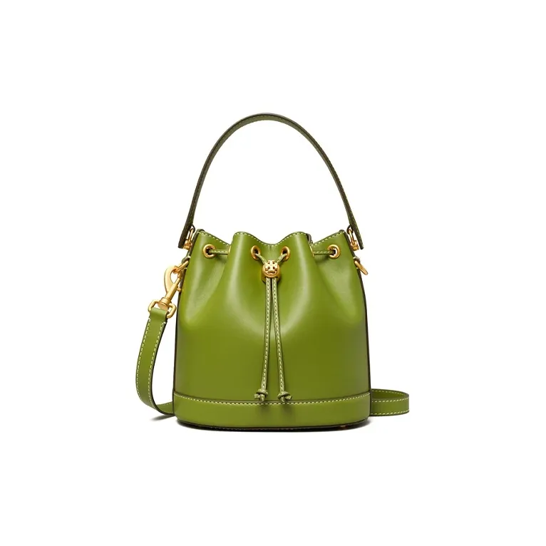 TORY BURCH T Monogram Leather Bucket Crossbody Handbag Women's Green-0