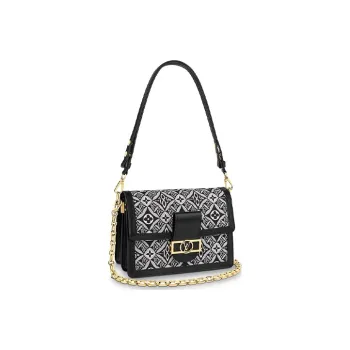 LOUIS VUITTON Dauphine Jacquard Textile Fabric With Cow Leather Trim Dafne Crossbody Bag, Shoulder Bag Women's Gray