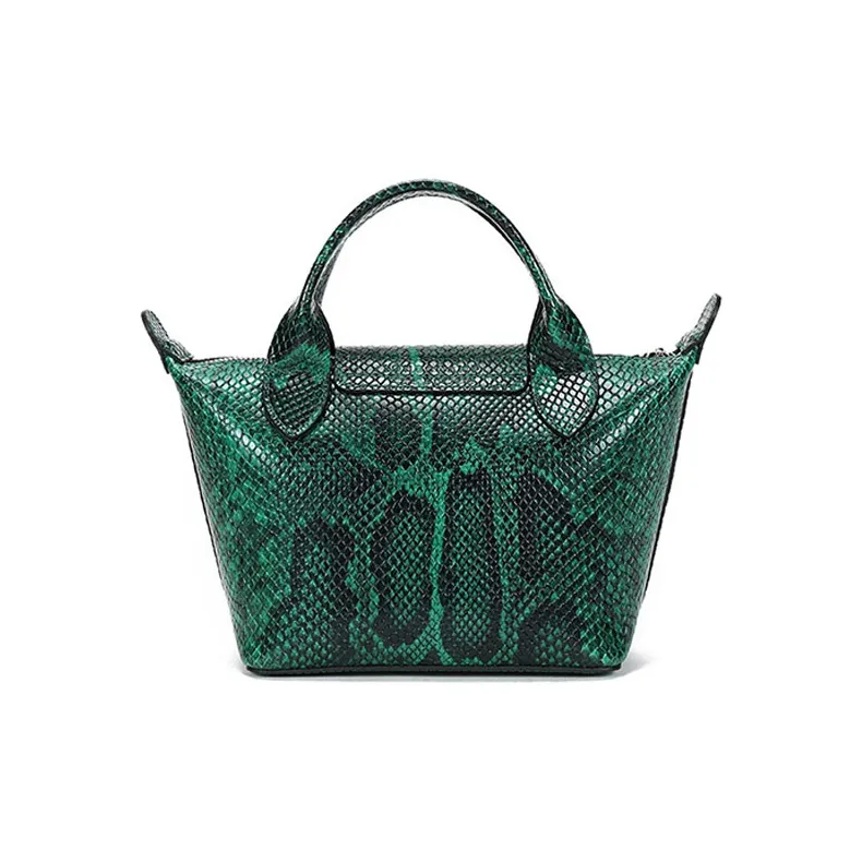 LONGCHAMP Le Pliage Cuir Cow Leather Dumpling Bag, One Shoulder Handbag Mini Women's Green Multicolor-3