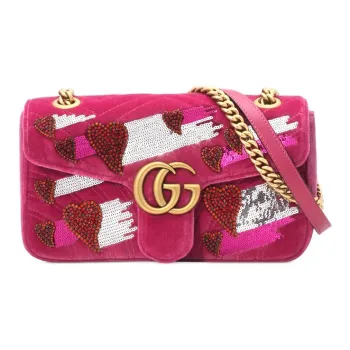 GUCCI Marmont Velvet Chain Crossbody Bag Shoulder Bag Small Size Women's Fuchsia