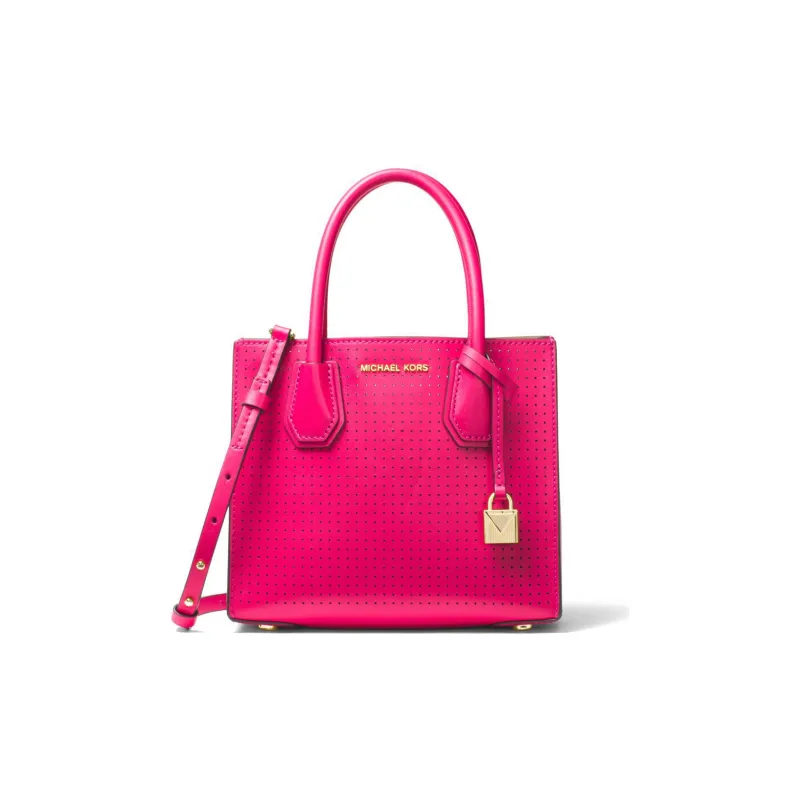MICHAEL KORS Mercer Cow Leather Trunk Bag, Crossbody Commuter Bag, Handbag Trumpets Women's Dark Pink-4