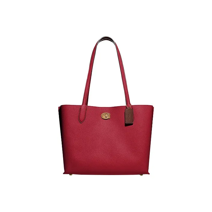COACH Willow Polished Grained Leather Patchwork Canvas Tote Bag Shopping Bag Handbag Shoulder Bag Women's Vintage Red-0