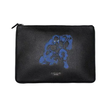 COACH Marvel Black Panther Collaboration Pouch Leather Clutch Large Size Men's Black