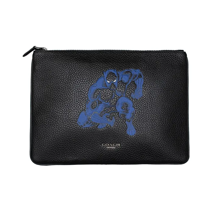 COACH Marvel Black Panther Collaboration Pouch Leather Clutch Large Size Men's Black-0