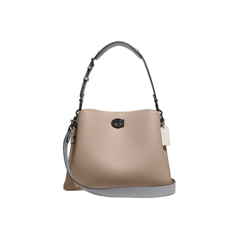 COACH Willow Leather Bucket Bag, Shoulder Bag, Crossbody Bag, Handbag Tubas Women's Light Brown-0