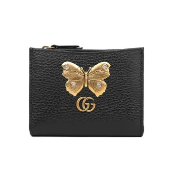 GUCCI Cowhide Leather Wallet Women's Black
