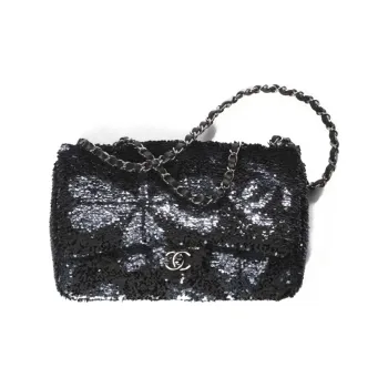 CHANEL Classic Flap CF Metal Shoulder Bag, Crossbody Bag Tubas Women's Black, Silver, And Rhodium
