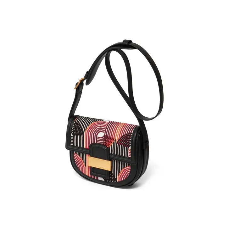 CHARLES&KEITH PU, Textile Mixture Saddle Bag, Crossbody Bag Medium Size Women's Multicolor-2