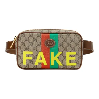 GUCCI Canvas With Leather Sling Bag, Fanny Pack Unisex Ebony/Brown