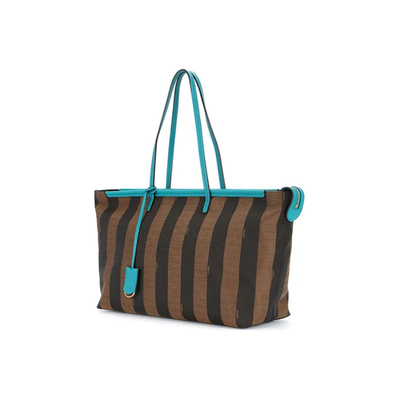 FENDI Fabric With Leather Tote Bag, Shopping Bag, Shoulder Bag, Handbag Women's Brown/Blue-2