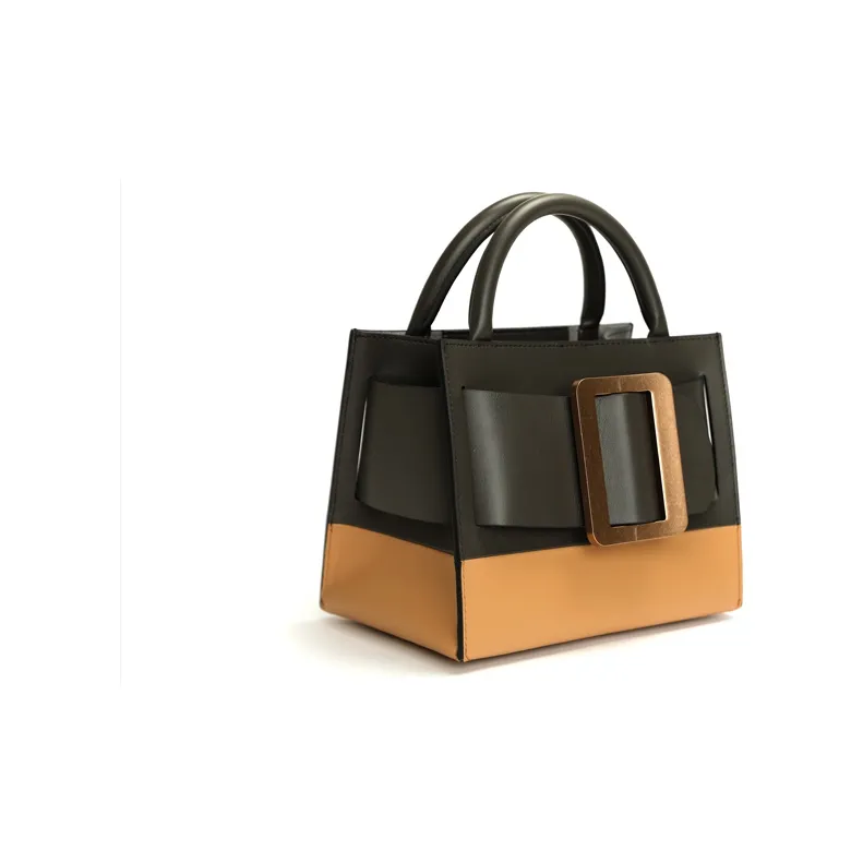 BOYY Calfskin Shoulder Bag, Crossbody Bag, Handbag Medium Size Women's Dark Gray & Ginger Yellow-1