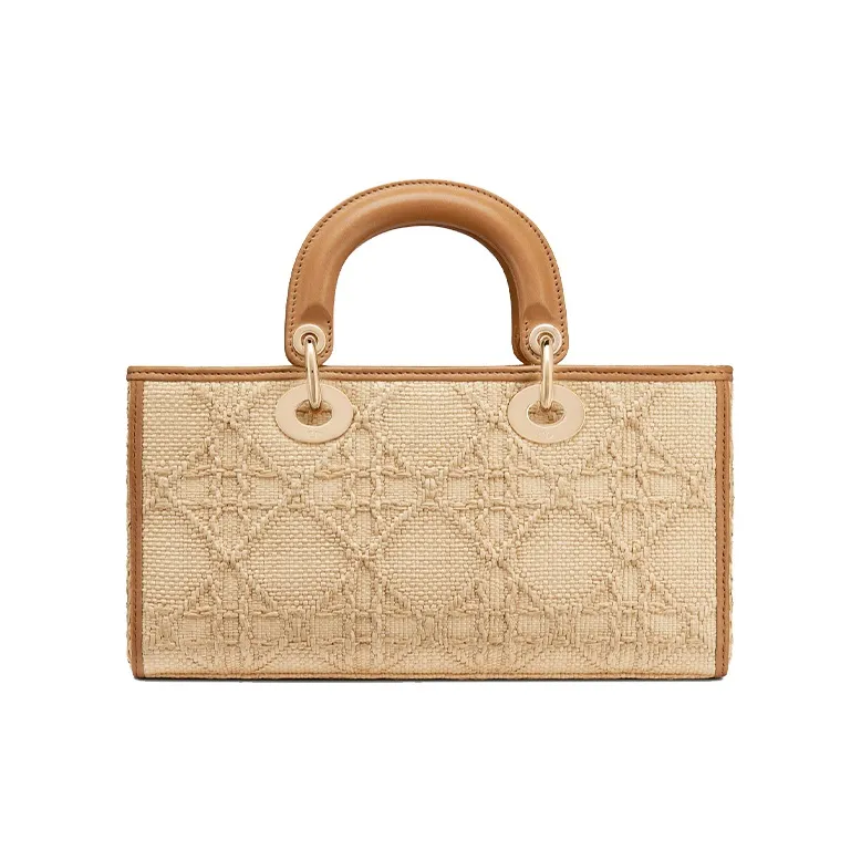 DIOR Lady D-JOY Raffia Grass & Leather Daisie Bag Handbag Shoulder Bag Crossbody Bag Women's Gold/Tawny-2
